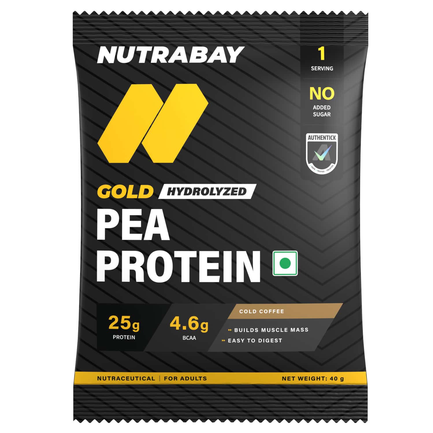 Nutrabay Gold Pea Protein Powder | 25g Protein | 4.6g Bcaa | 5g Fiber | Cold Coffee Flavour - 40gm