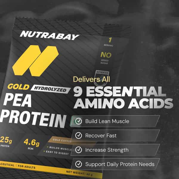 Nutrabay Gold Pea Protein Powder | 25G Protein | 4.6G Bcaa | 5G Fiber | Cold Coffee Flavour - 40Gm