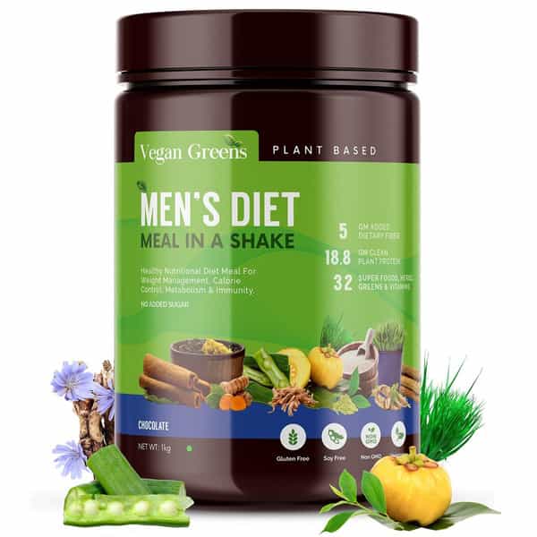 Vegan Greens Men Diet Meal In A Shake With Ayurvedic Herbs- Meal Replacement Shake (1 Kg, Chocolate)