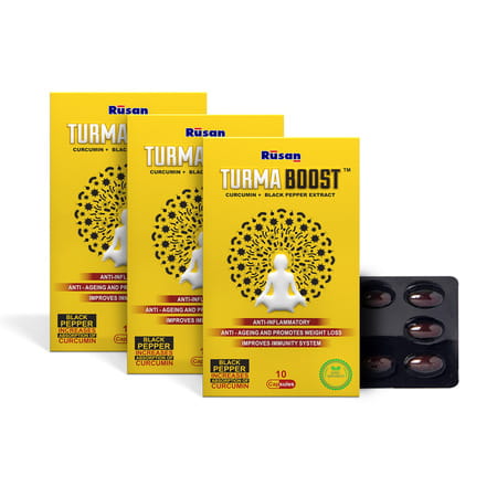 Rusan Turma Boost | Curcumin + Black Pepper Extract | Strip | 10 Capsules | Pack Of 5
