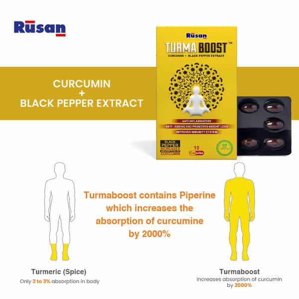Rusan Turma Boost | Curcumin + Black Pepper Extract | Strip | 10 Capsules | Pack Of 5