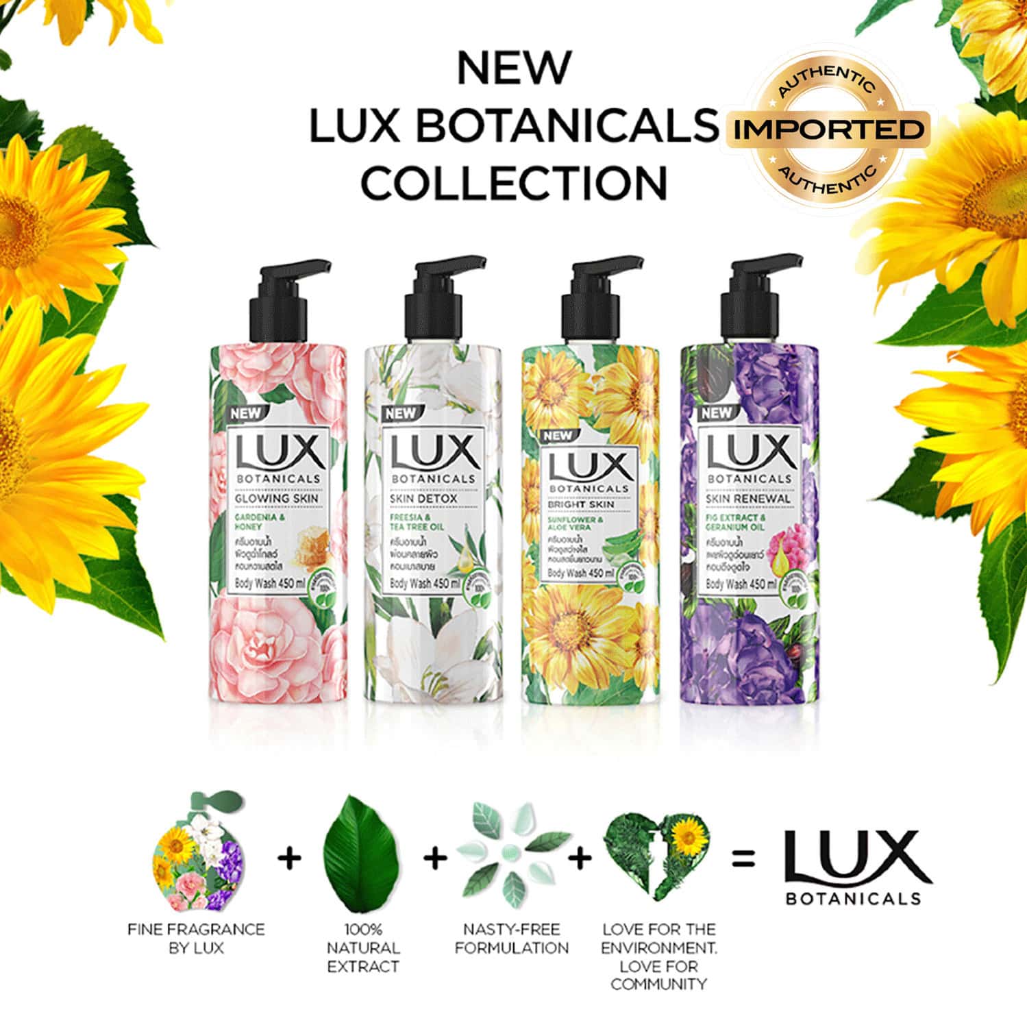 Buy LUX BOTANICALS BRIGHT SKIN BODY WASH SUNFLOWER & ALOE VERA, NATURAL