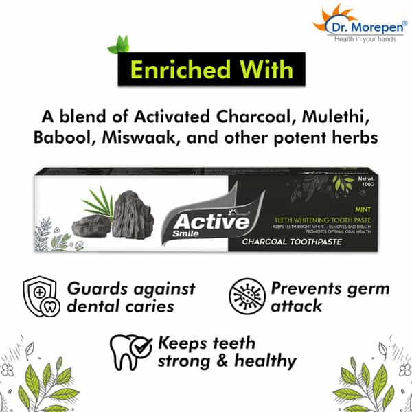 Dr. Morepen Active Smile | With Activated Charcoal | Tube | Toothpaste | 100 Gm