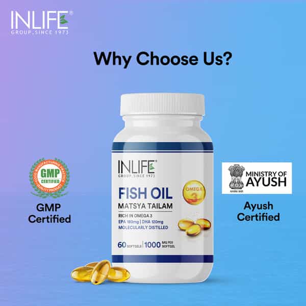 Inlife Fish Oil Omega 3 Capsules 180Mg Epa 120Mg Dha 1000Mg - 60 Softgels