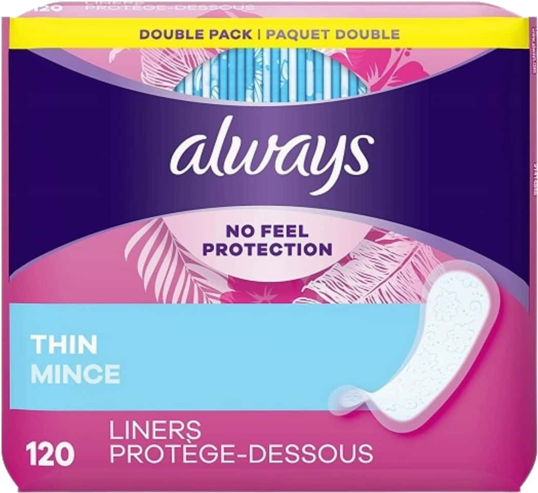 Always Incredibly Thin Regular Daily Liners Wrapped 120 Count Pack Of 2