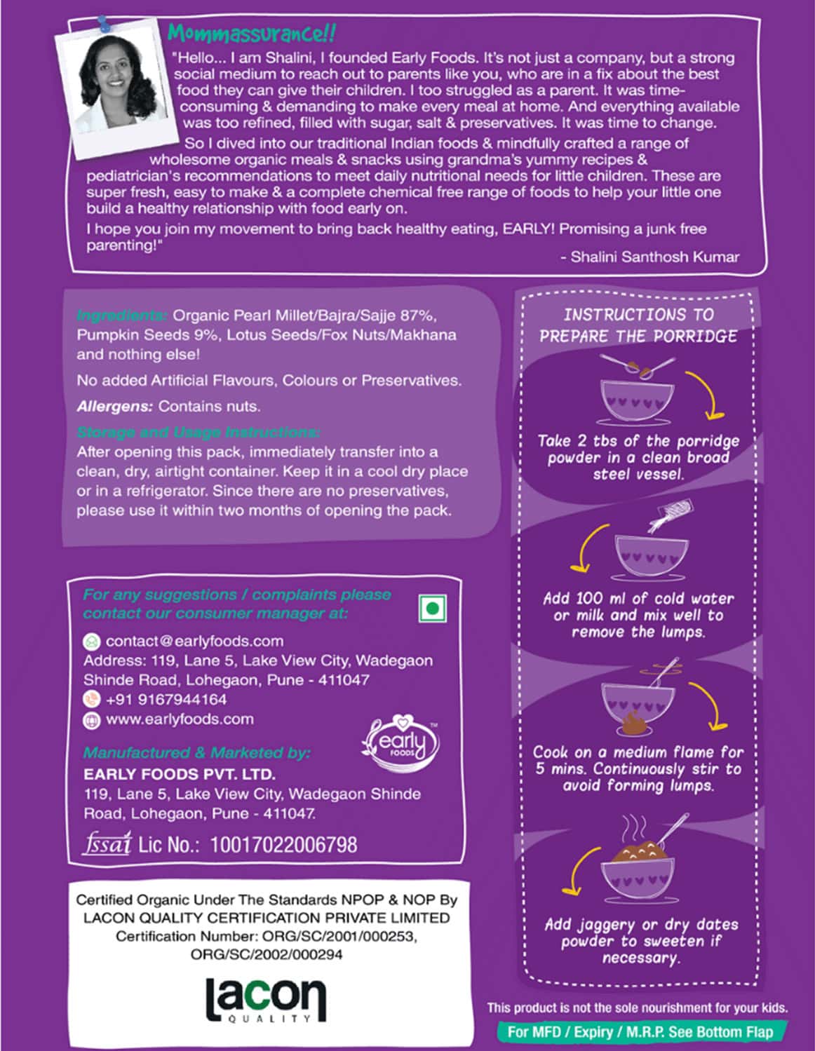 Buy EARLY FOODS BAJRA AND PUMPKIN SEEDS PORRIDGE MIX 200G Online & Get