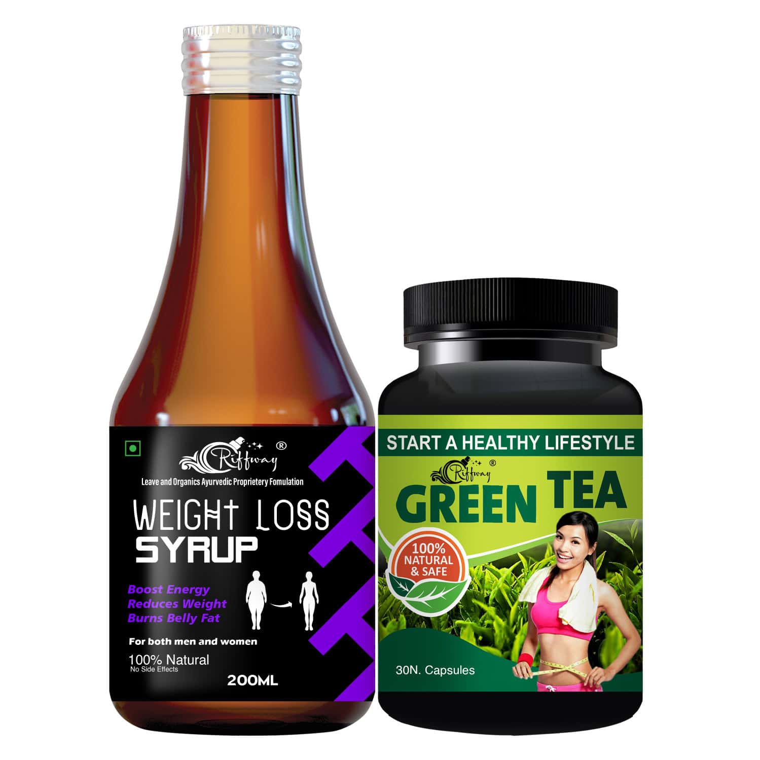 Weight Loss Syrup & Green Tea Capsules - 100% Ayurvedic (200ml+30capsules)