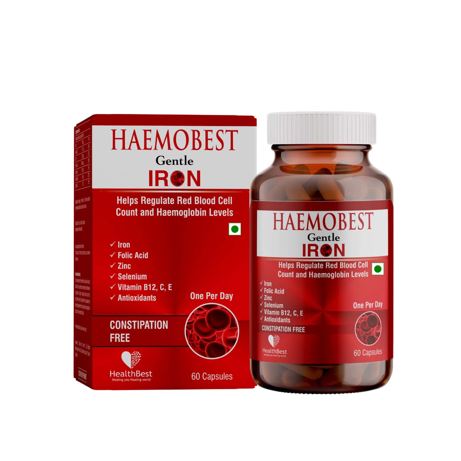 Healthbest Haemobest Capsules Iron Supplement | Increases Hemoglobin |1 Bottle (60 Capsule)
