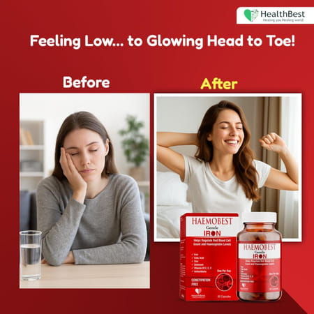 Healthbest Haemobest Capsules Iron Supplement | Increases Hemoglobin |1 Bottle (60 Capsule)