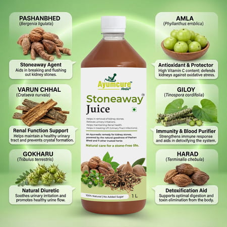 Ayumcure Stoneaway Juice | Ayurvedic Blend With Pashan Bhed Gokshura Punarnava & 11+ Herbs | 1ltr
