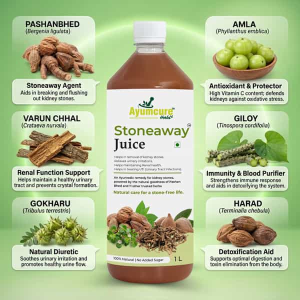 Ayumcure Stoneaway Juice | Ayurvedic Blend With Pashan Bhed Gokshura Punarnava & 11+ Herbs | 1Ltr