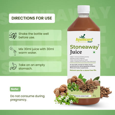 Ayumcure Stoneaway Juice | Ayurvedic Blend With Pashan Bhed Gokshura Punarnava & 11+ Herbs | 1ltr