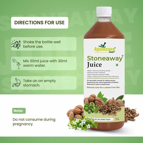 Ayumcure Stoneaway Juice | Ayurvedic Blend With Pashan Bhed Gokshura Punarnava & 11+ Herbs | 1Ltr
