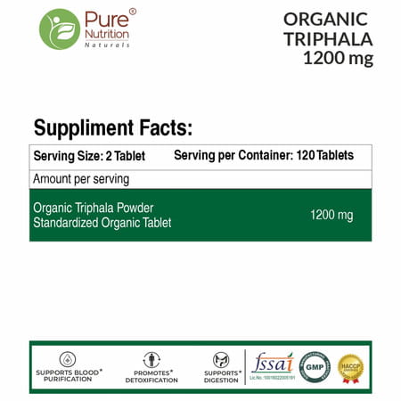 Pure Nutrition Triphala Tablets | For Healthy Digestion & Improves Bowel Wellness - 120 Veg Tablets
