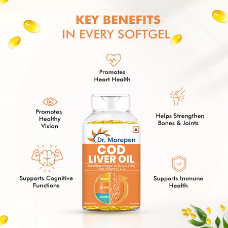 Dr. Morepen Cod Liver Oil | Heart Brain & Joints | Softgel | 100 No'S