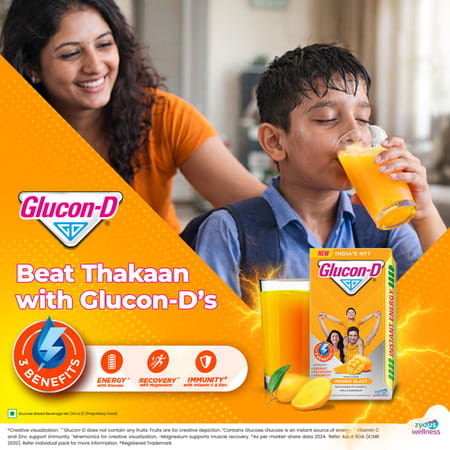 Glucon-D Mango Blast With 3 Benefits Of Energy | Recovery | And Immunity | 1 Kg Box (Free 250 G)