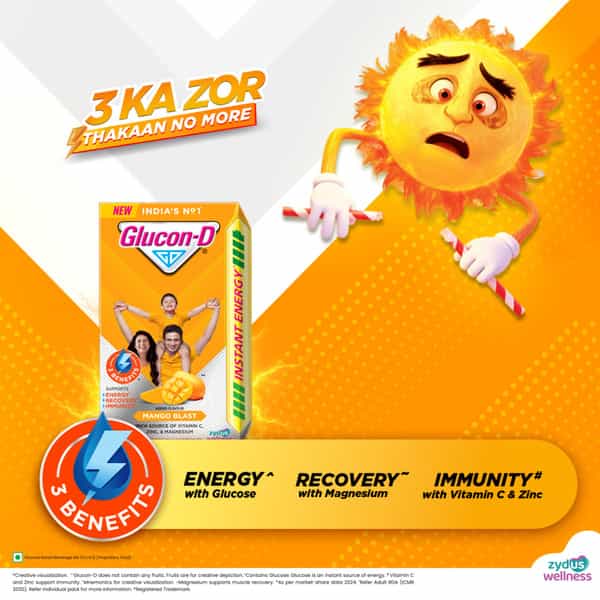 Glucon-D Mango Blast With 3 Benefits Of Energy | Recovery | And Immunity | 1 Kg Box (Free 250 G)