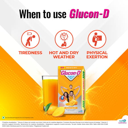 Glucon-D Mango Blast With 3 Benefits Of Energy | Recovery | And Immunity | 1 Kg Box (Free 250 G)