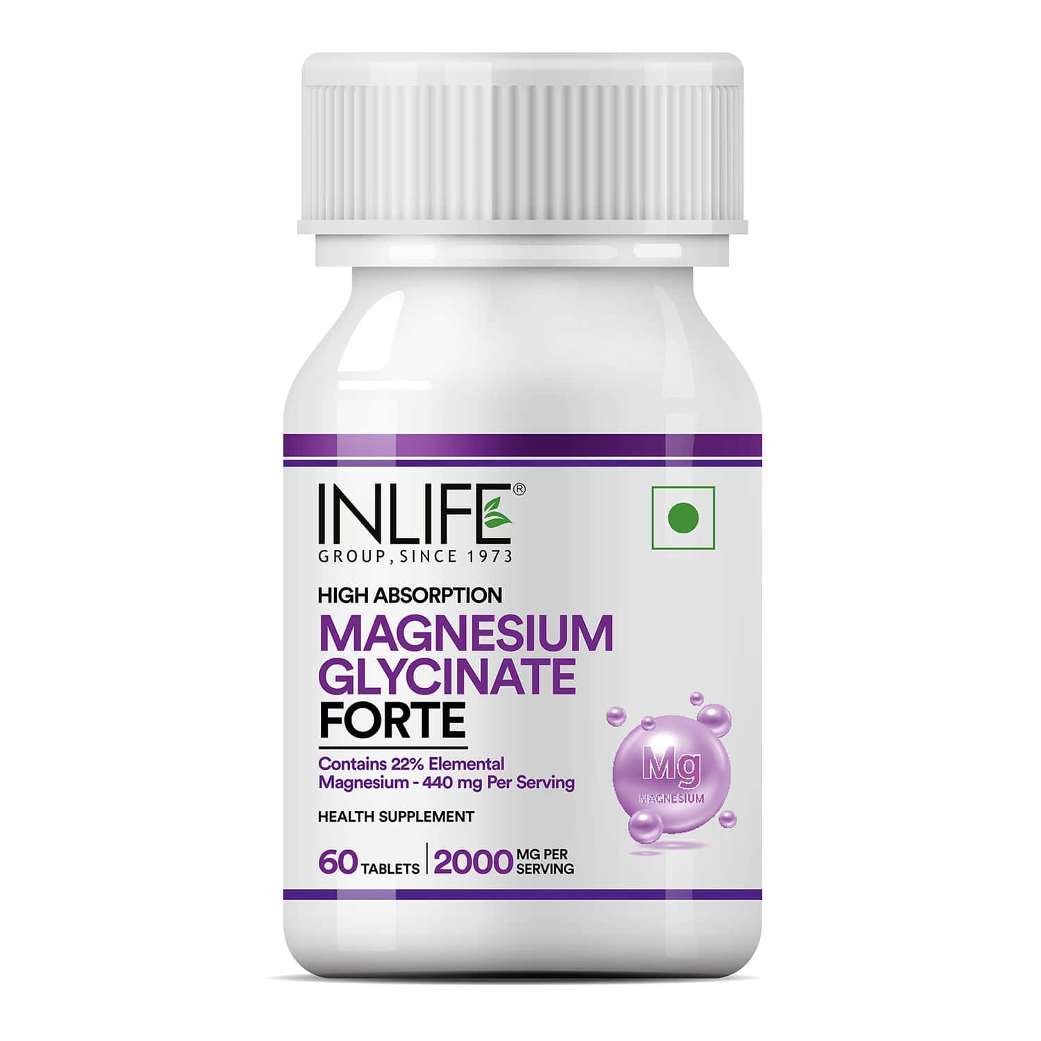 Inlife Chelated Magnesium Glycinate Supplement 2000mg Per Serving - 60 Tablets