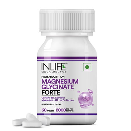 Inlife Chelated Magnesium Glycinate Supplement 2000mg Per Serving - 60 Tablets