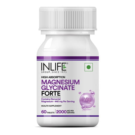 Inlife Chelated Magnesium Glycinate Supplement 2000mg Per Serving - 60 Tablets