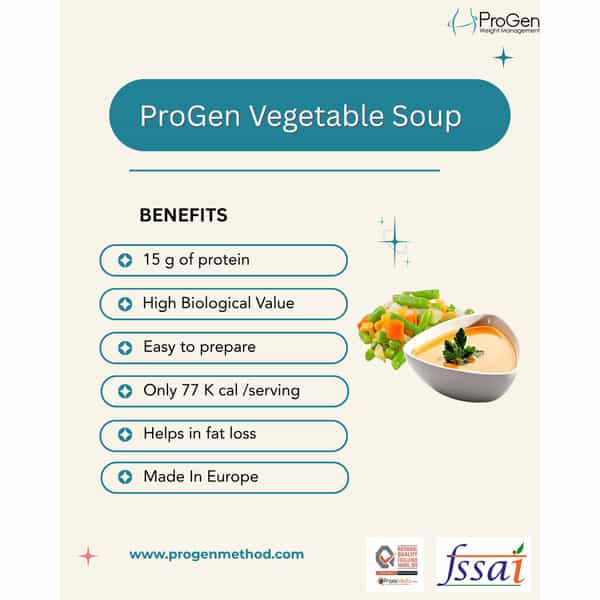 Progen Vegetable Soup | 15 G Of High Biological Value Protein Per Meal | Pack Of 7 105 Gm