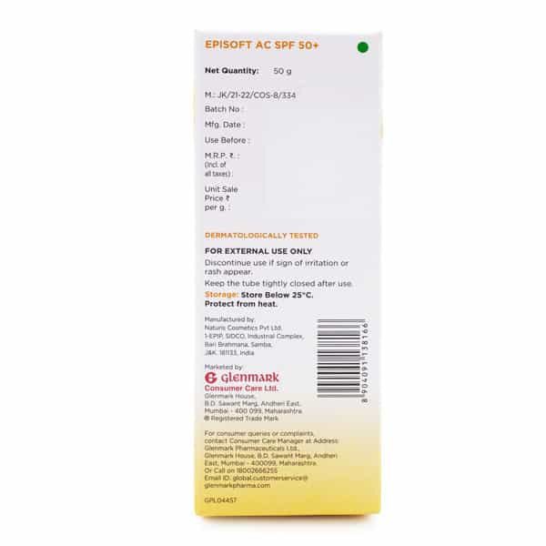 Episoft Ac | Spf 50+ Hydrating Sunscreen | Tube 50 Gm