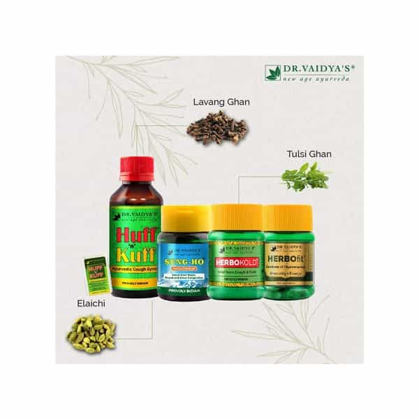 Dr. Vaidya's Viral Immunity Pack- Herbofit Sung-Ho Huff N Kuff Syrup Huff N Kuff Loz Herbokold.