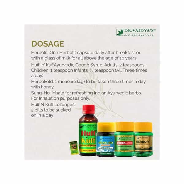 Dr. Vaidya's Viral Immunity Pack- Herbofit Sung-Ho Huff N Kuff Syrup Huff N Kuff Loz Herbokold.