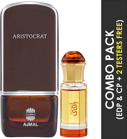 Ajmal Aristocrat Edp 75ml Perfume For Men And Mukhallat Raaqi Cp Attar 10ml For Unisex