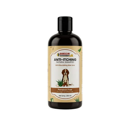 Bakson Veterinary Anti Itching Oatmeal Shampoo With Aloe Vera Paraben Free For Dogs 250 Ml