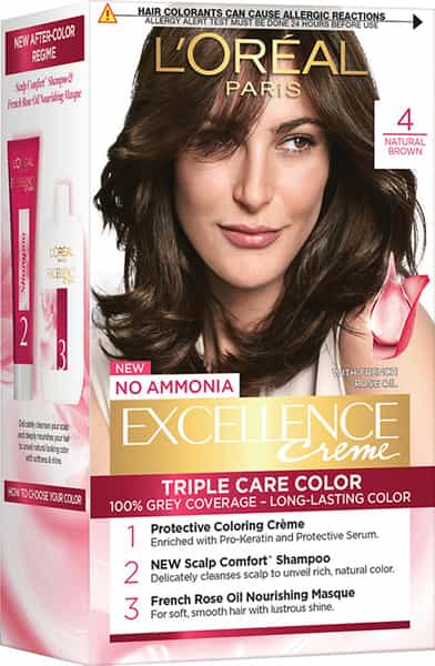 L'oreal Paris Excellence Creme 4 Natural Brown/Natural Dark Brown (72Ml + 100G) Hair Color Box 172G