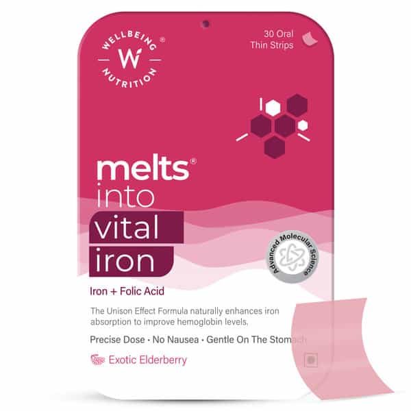 Wellbeing Nutrition Melts Vital Iron Plant Based Iron And Folic Acid Supplement (30 Strips)