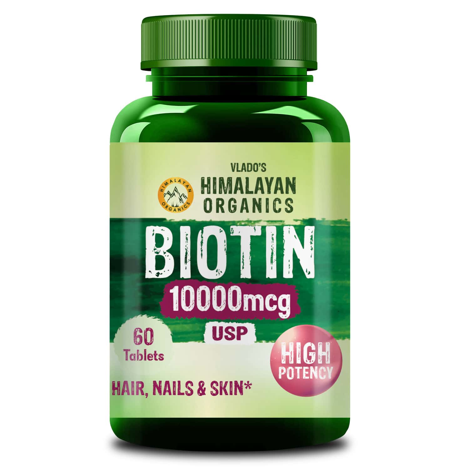 Vlado's Himalayan Organics Biotin 10000mcg For Healthy Hair And Skin - 60 Tablets