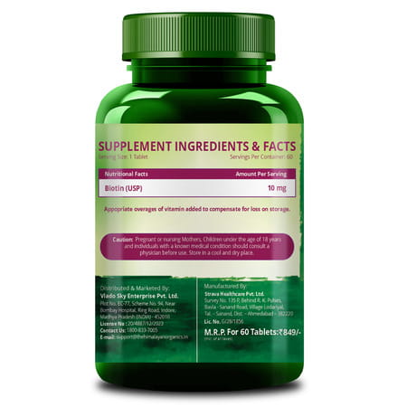 Vlado'S Himalayan Organics Biotin 10000mcg For Healthy Hair And Skin - 60 Tablets