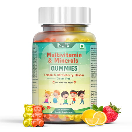 Inlife Multivitamin Gummies For Kids Teens Men & Women - 30 Lemon & Strawberry Flavour Gummies