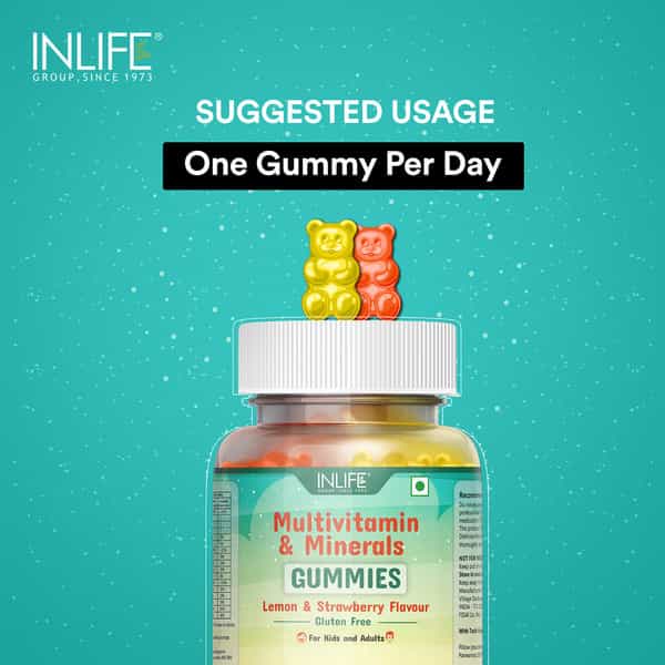 Inlife Multivitamin Gummies For Kids Teens Men & Women - 30 Lemon & Strawberry Flavour Gummies