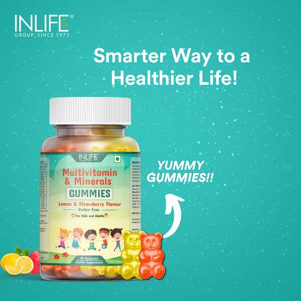 Inlife Multivitamin Gummies For Kids Teens Men & Women - 30 Lemon & Strawberry Flavour Gummies