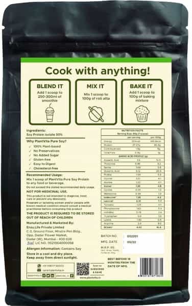 Plantvita Pure Soy Protein Isolate 450G 15 Servings Unflavoured No Added Sugar Preservative-Free