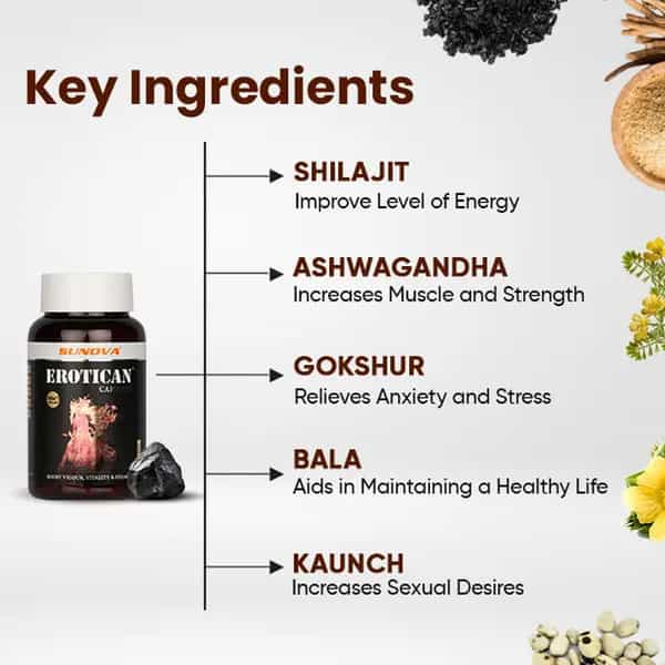 Sunova Erotican - Shilajit And Ashwagandha | Energy Booster For Men - 60 Capsules
