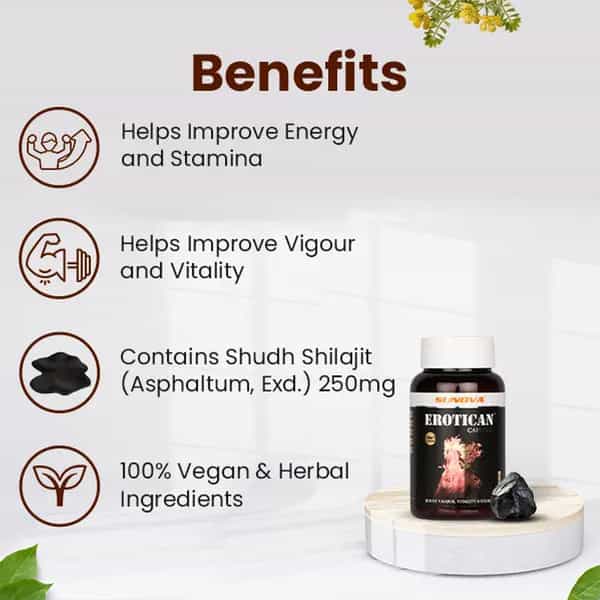 Sunova Erotican - Shilajit And Ashwagandha | Energy Booster For Men - 60 Capsules