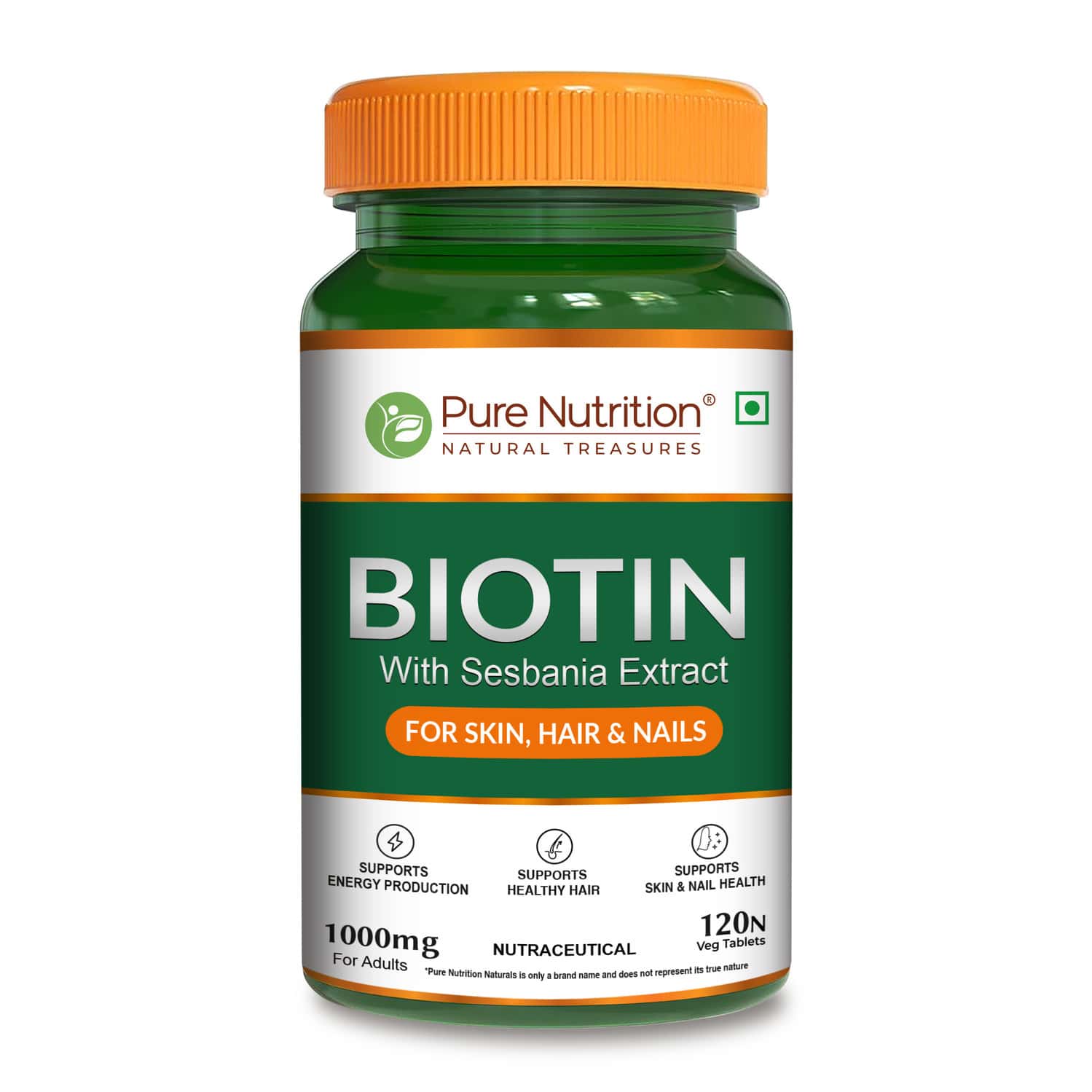 Pure Nutrition Biotin From Natural Sesbania Extract (1000mg) 120 Tabs
