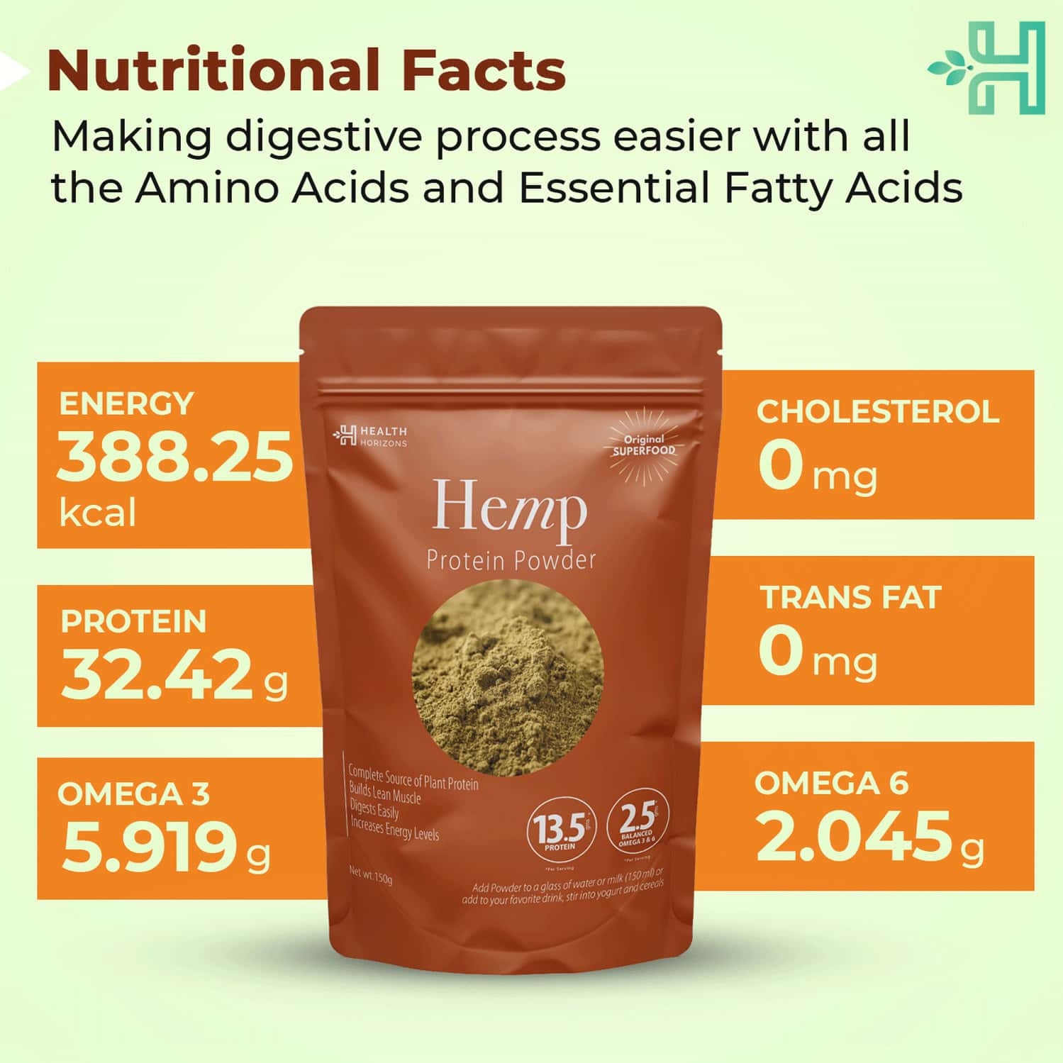 Buy HEALTH HORIZONS HEMP PROTEIN POWDER EARTHY FLAVOUR WITH OMEGA 3