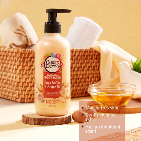 Buds & Berries Moisturising Shea Butter And Argan Oil Body Wash For Soft & Clear Skin (300 Ml)