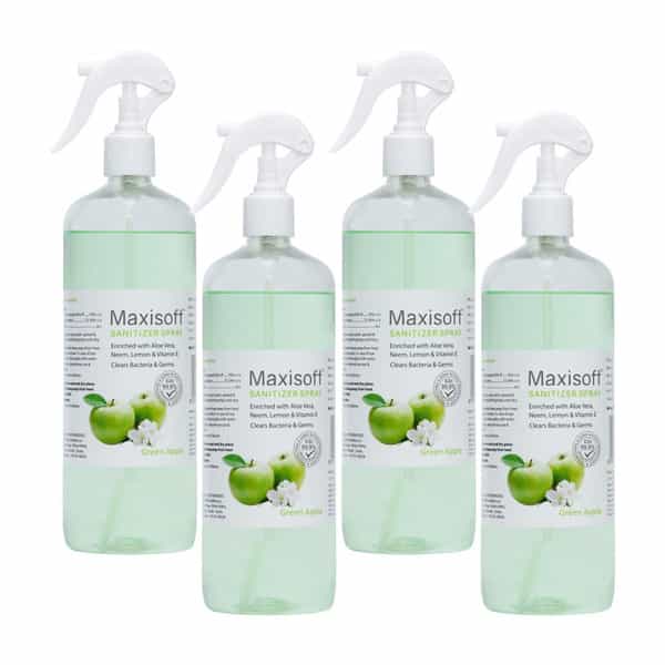 Maxisoft Green Apple Sanitizer Spray | Aloe Vera Neem & Vitamin E (500 Ml Pack Of 4)