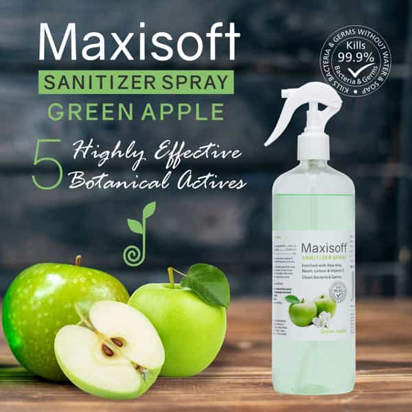 Maxisoft Green Apple Sanitizer Spray | Aloe Vera Neem & Vitamin E (500 Ml Pack Of 4)