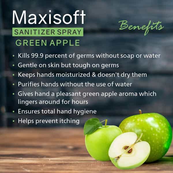 Maxisoft Green Apple Sanitizer Spray | Aloe Vera Neem & Vitamin E (500 Ml Pack Of 4)