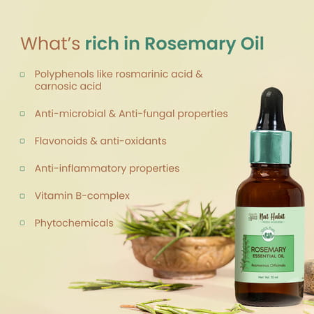 Nat Habit Pure Rosemary Essential Oil For Women & Men | Hair Growth | Hair Fall & Acne | 15ml