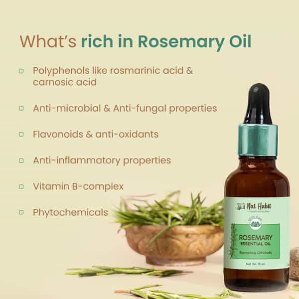 Nat Habit Pure Rosemary Essential Oil For Women & Men | Hair Growth | Hair Fall & Acne | 15Ml