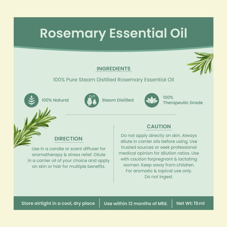 Nat Habit Pure Rosemary Essential Oil For Women & Men | Hair Growth | Hair Fall & Acne | 15ml